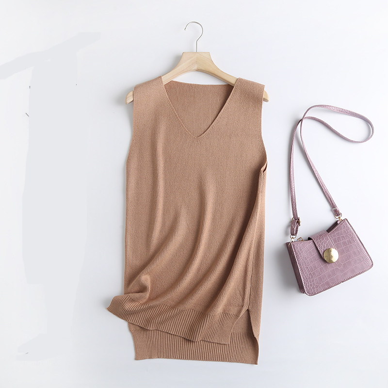 Pikk spitsikaelusega vest naistele