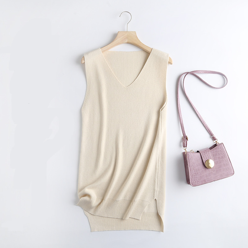 Pikk spitsikaelusega vest naistele