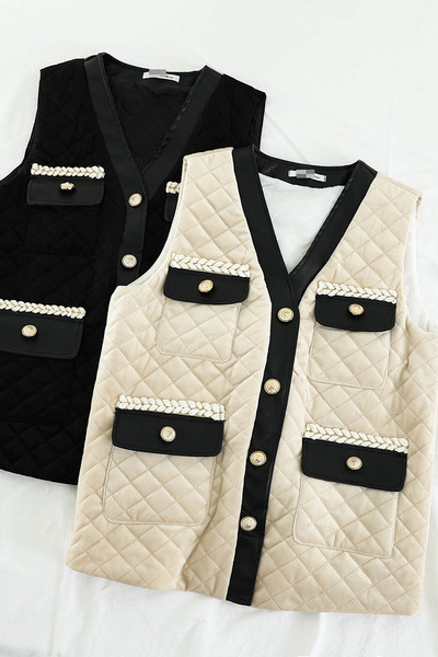 Ležeran ženski prsluk s V izrezom i džepovima