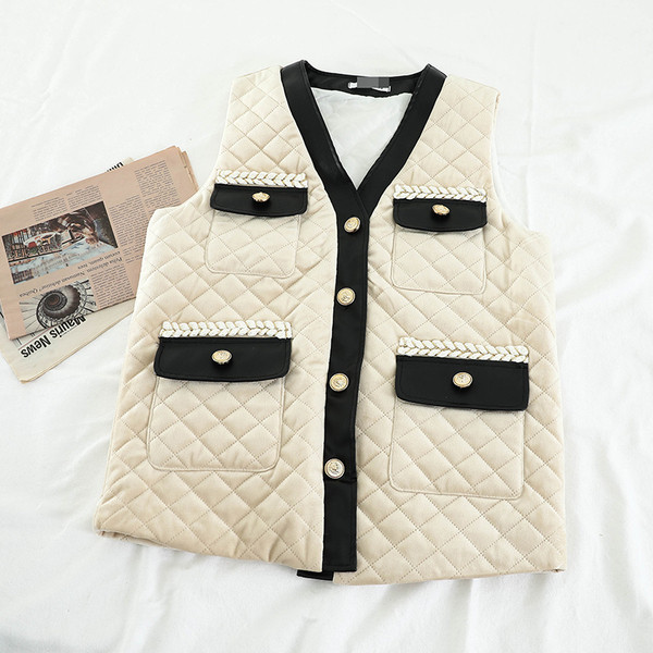 Ležeran ženski prsluk s V izrezom i džepovima