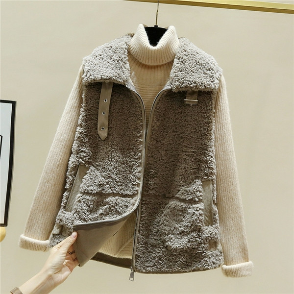 Uus mudel naiste kohev krae ja taskutega vest