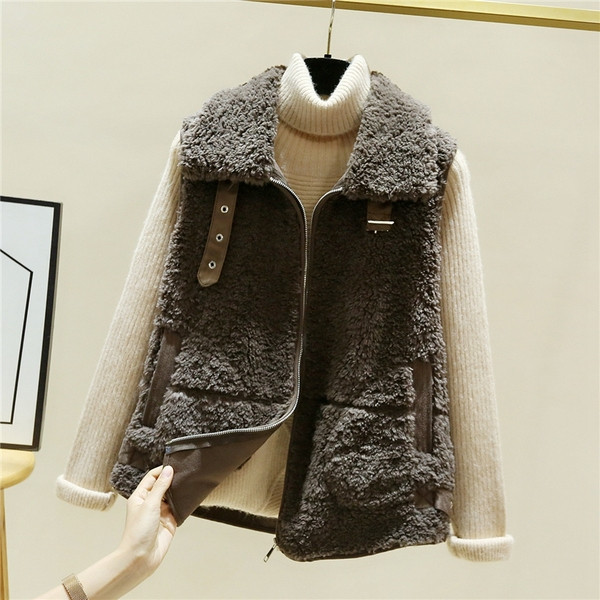 Uus mudel naiste kohev krae ja taskutega vest