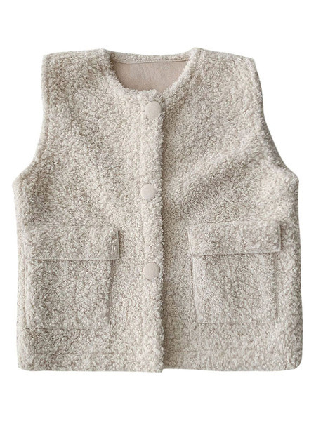 Aktualan ženski prsluk sa ovalnim ovratnikom i džepovima