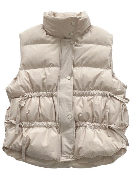 Įprasta moteriška liemenė su aukšta apykakle ir kaklaraiščiais