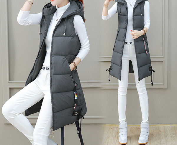 Зимен дамски елек дълъг модел с качулка