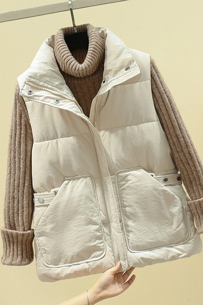 Moteriška moderni žieminė liemenė su didelėmis kišenėmis