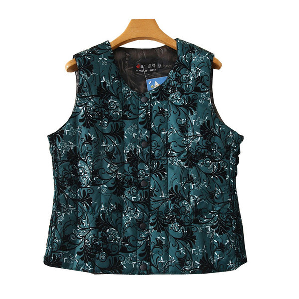 Ümara kaelusega ja lillemotiividega naiste vest