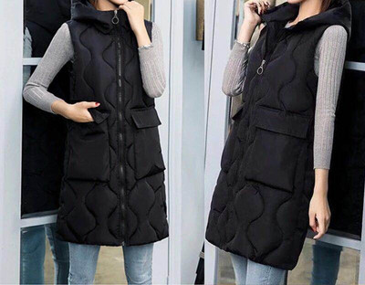 Γυναικείο μακρύ γιλέκο με κουκούλα και τσέπες