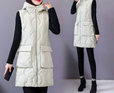 Γυναικείο μακρύ γιλέκο με κουκούλα και τσέπες