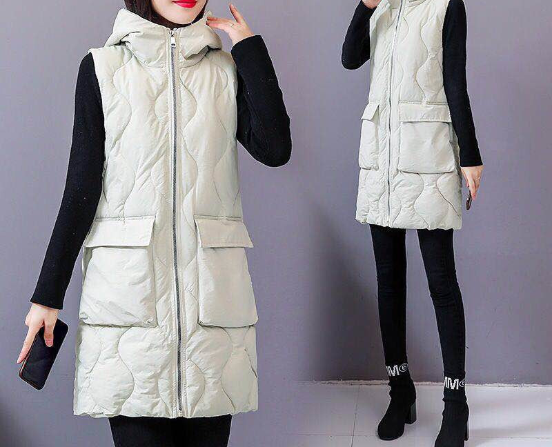 Γυναικείο μακρύ γιλέκο με κουκούλα και τσέπες