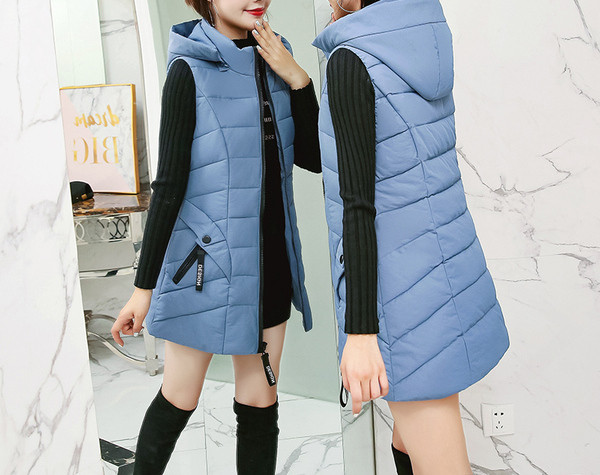 Γυναικείο casual γιλέκο με φερμουάρ και κουκούλα