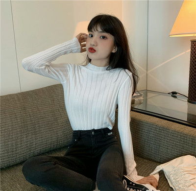 Stilingas moteriškas megztinis ilgomis rankovėmis prigludęs modelis