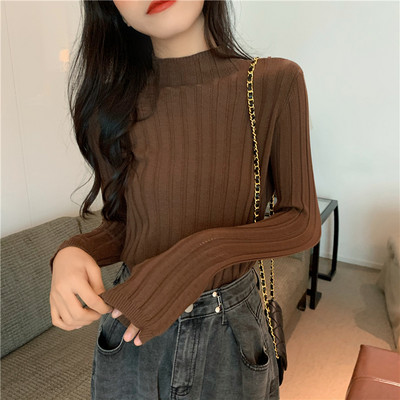 Stilingas moteriškas megztinis ilgomis rankovėmis prigludęs modelis