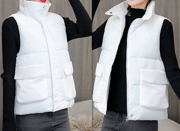 Ženski zimski prsluk s visokim ovratnikom i patentnim zatvaračem