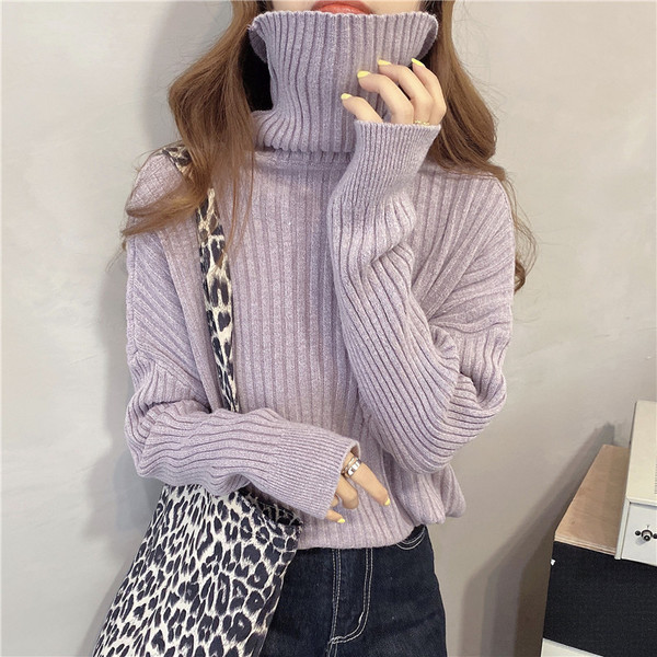 Γυναικείο κομψό μοντέλο πουλόβερ με ψηλό γιακά