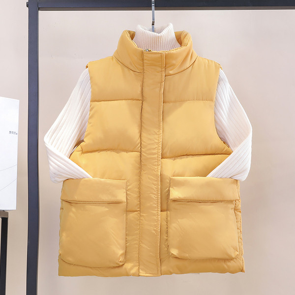 Kelių spalvų moteriška laisvalaikio liemenė su kišenėmis ir aukšta apykakle