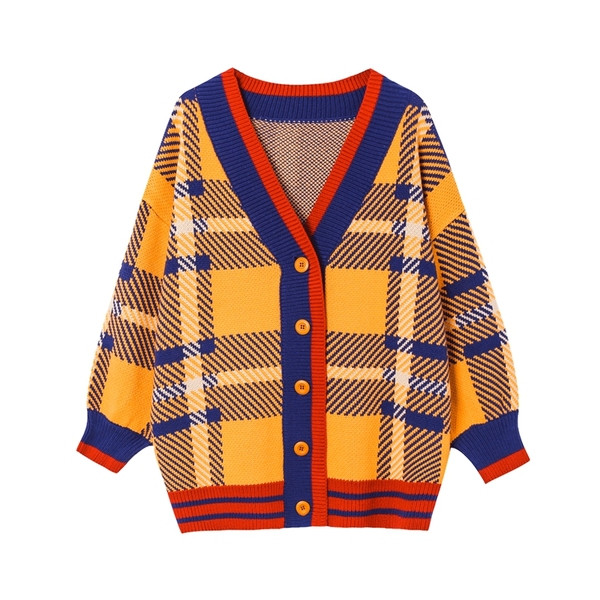 Modernus moteriškas ilgas platus megztinis su raštu