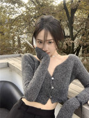 Moodne naiste lühike nööpide ja V-kaelusega kardigan