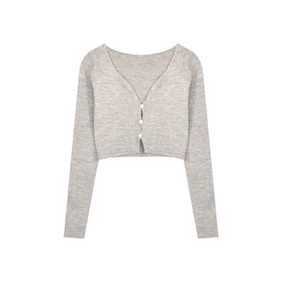 Moodne naiste lühike nööpide ja V-kaelusega kardigan