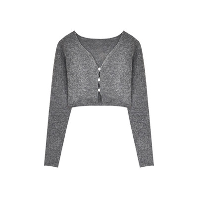 Moodne naiste lühike nööpide ja V-kaelusega kardigan