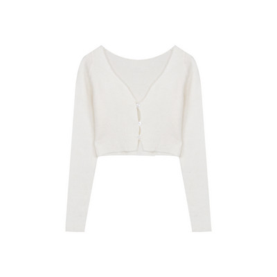 Moodne naiste lühike nööpide ja V-kaelusega kardigan