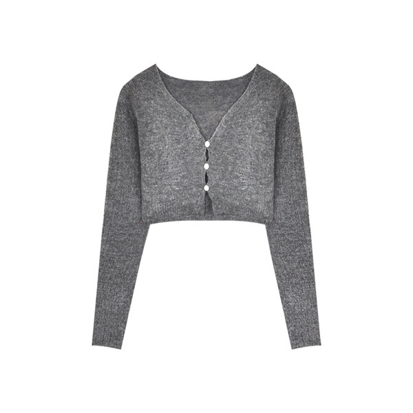 Moodne naiste lühike nööpide ja V-kaelusega kardigan