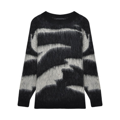 Modernus moteriškas platus megztinis su apvalia iškirpte