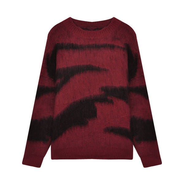 Modernus moteriškas platus megztinis su apvalia iškirpte