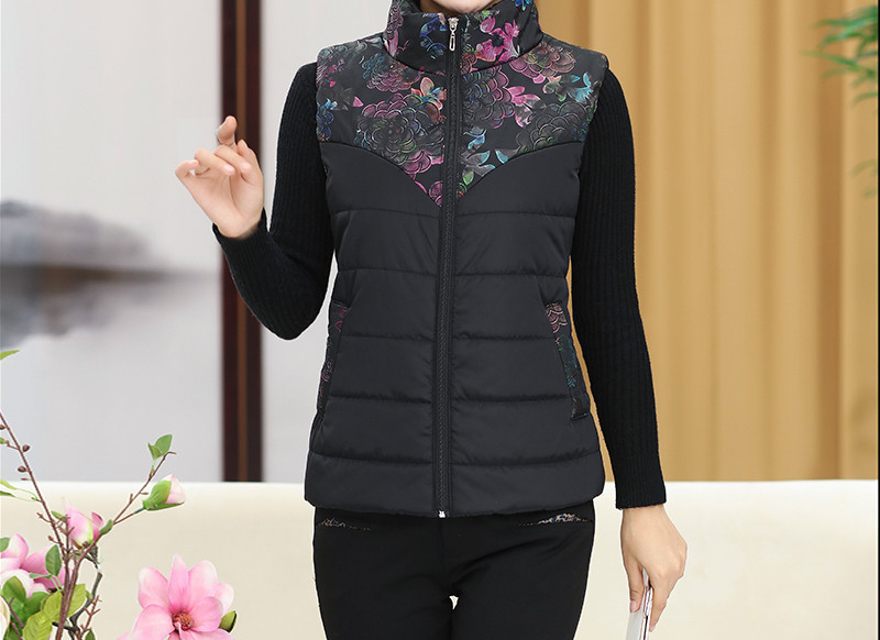 Uue mudeliga liibuv naiste vest kõrge krae ja lillemotiividega