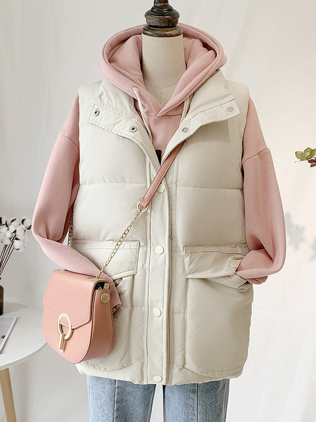 Γυναικείο γιλέκο με ψηλό κολάρο και κουμπιά