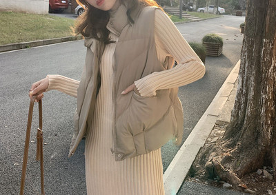 Moteriškas laisvalaikio liemenės pločio modelis su aukšta apykakle