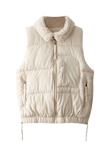 Moteriška rudens-žiemos liemenė su pūkine apykakle