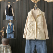 Laisvalaikiška moteriška liemenė su juosmens raiščiais ir užtrauktuku