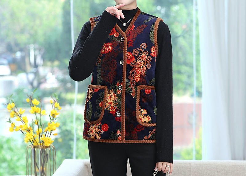 Κοντό γιλέκο με κουμπιά και λουλουδάτο μοτίβο για γυναίκες