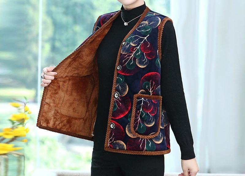 Κοντό γιλέκο με κουμπιά και λουλουδάτο μοτίβο για γυναίκες