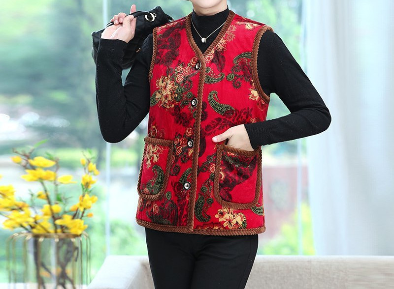 Κοντό γιλέκο με κουμπιά και λουλουδάτο μοτίβο για γυναίκες