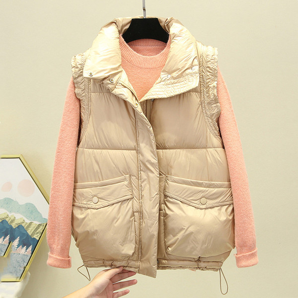 Γυναικείο γιλέκο casual με τσέπες και ψηλό γιακά