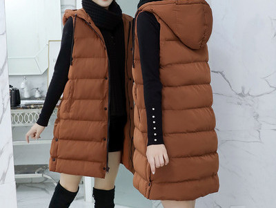 Naujo modelio moteriška žieminė ilga liemenė su gobtuvu