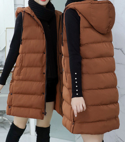 Naujo modelio moteriška žieminė ilga liemenė su gobtuvu