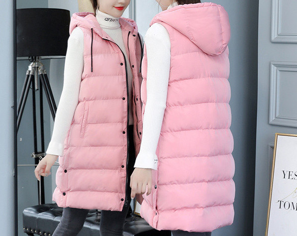 Naujo modelio moteriška žieminė ilga liemenė su gobtuvu