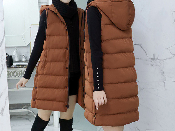 Naujo modelio moteriška žieminė ilga liemenė su gobtuvu