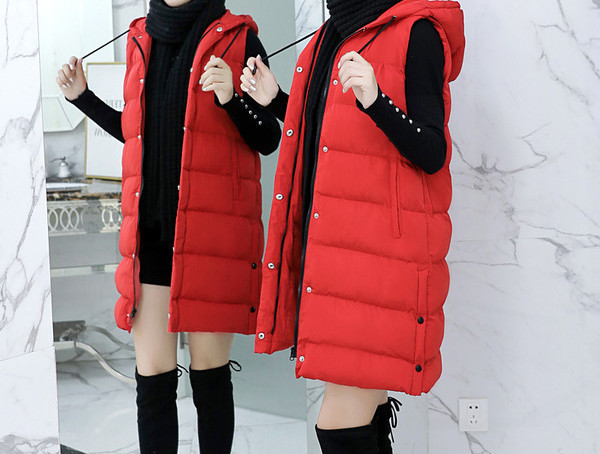 Naujo modelio moteriška žieminė ilga liemenė su gobtuvu