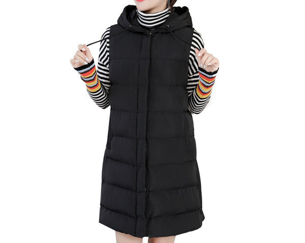 Naujo modelio moteriška žieminė ilga liemenė su gobtuvu