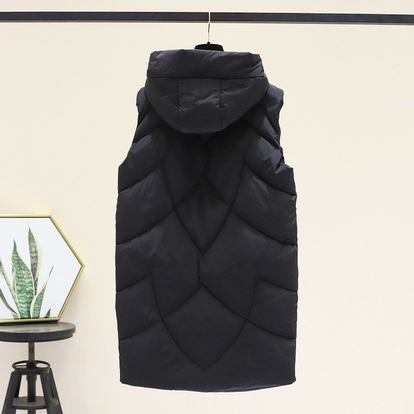 Ženski moderan dugi prsluk s kapuljačom