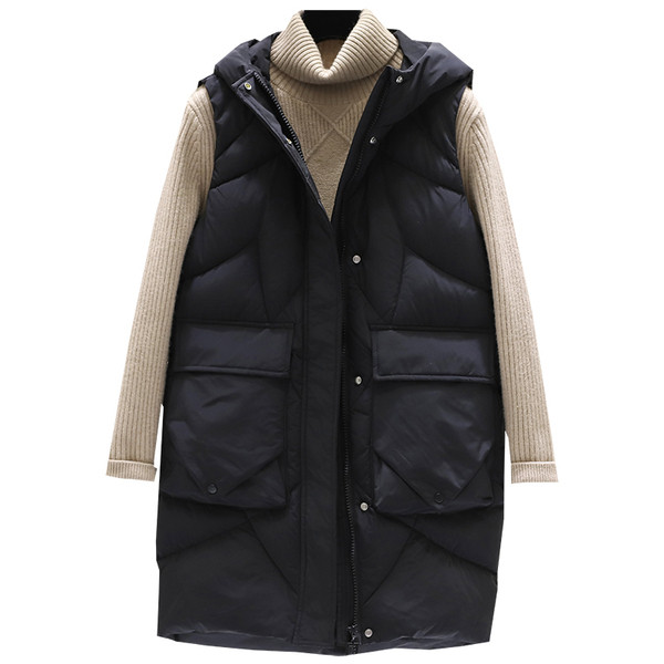 Ženski moderan dugi prsluk s kapuljačom