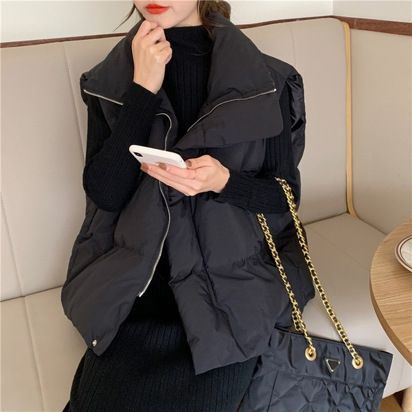 Vabaaja naiste vesti lai mudel kõrge krae ja lukuga