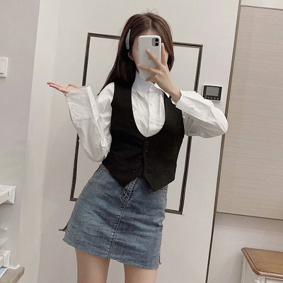 Uus mudel sügava kaelusega naiste vest nööpidega musta värvi