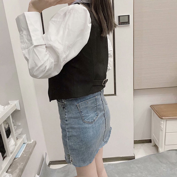 Uus mudel sügava kaelusega naiste vest nööpidega musta värvi