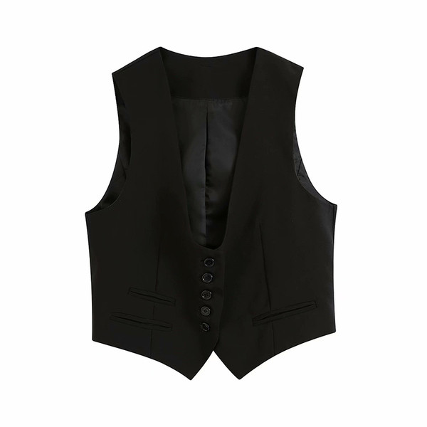 Uus mudel sügava kaelusega naiste vest nööpidega musta värvi