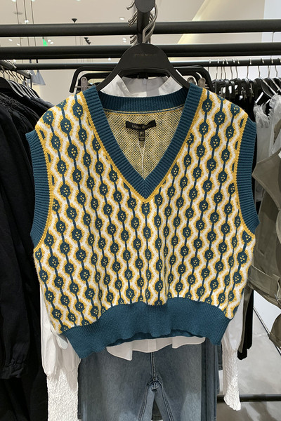 Πολύχρωμο γυναικείο γιλέκο ρετρό στυλ με λαιμόκοψη